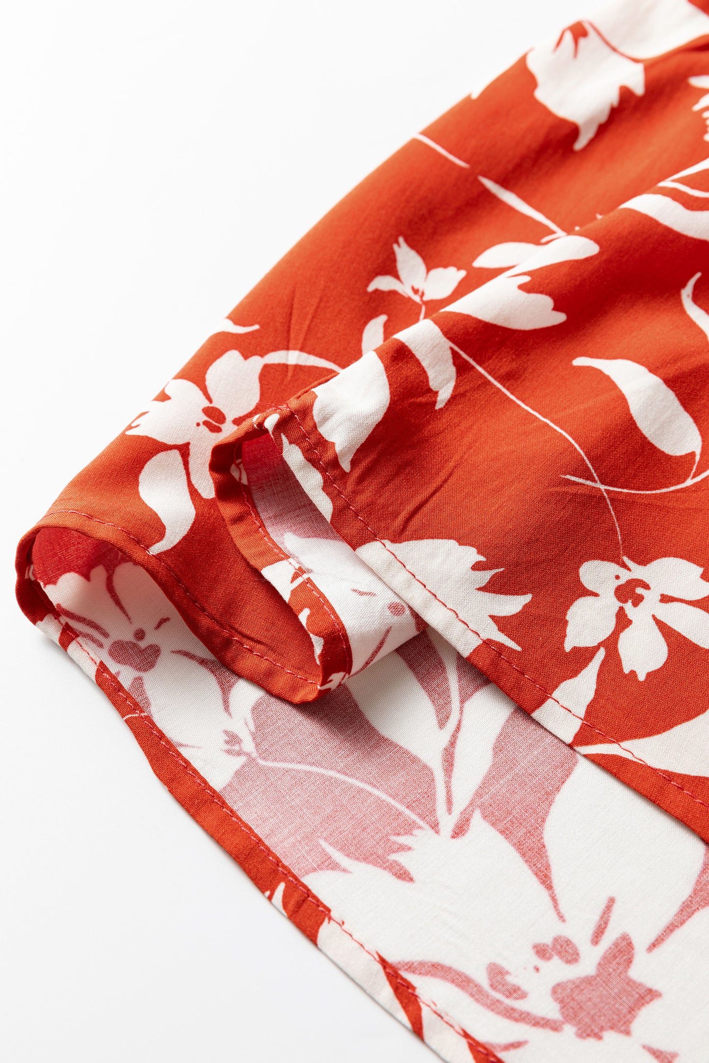 Red Boho Floral Print Lettuce Trim 3/4 Sleeve Mini Dress-TOPS / DRESSES-[Adult]-[Female]-2022 Online Blue Zone Planet