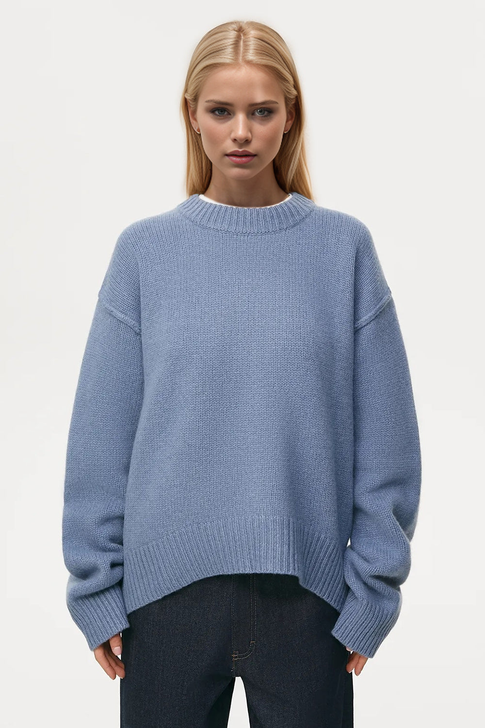 Basic Bae Round Neck Dropped Shoulder Sweater-TOPS / DRESSES-[Adult]-[Female]-2022 Online Blue Zone Planet