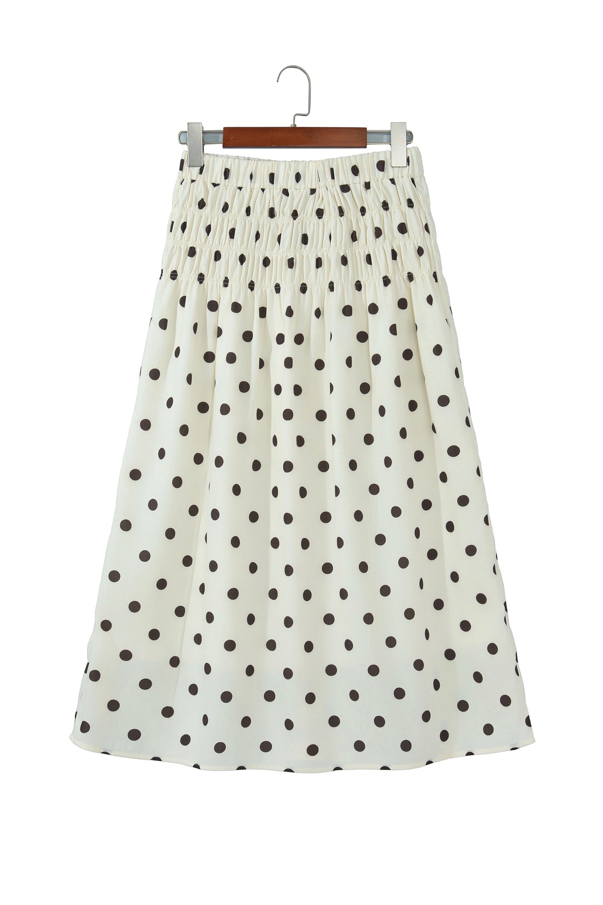 Beige Stripe Polka Dot Print Smocked High Waist Long Skirt-Bottoms/Skirts & Petticoat-[Adult]-[Female]-2022 Online Blue Zone Planet