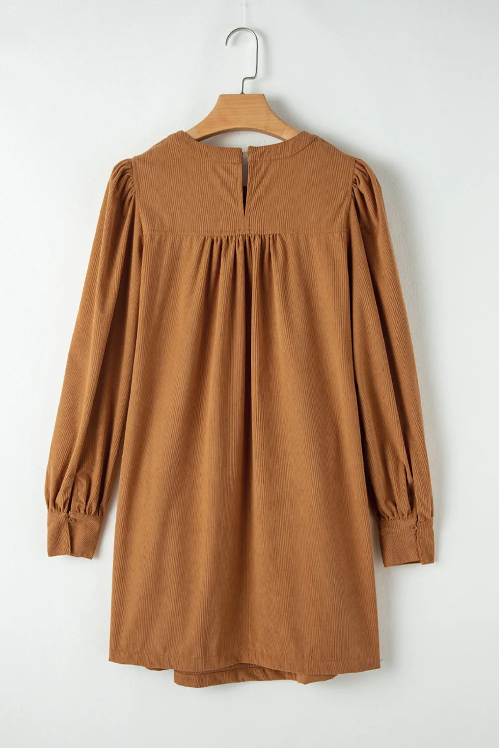 Ruched Round Neck Long Sleeve Dress-TOPS / DRESSES-[Adult]-[Female]-2022 Online Blue Zone Planet