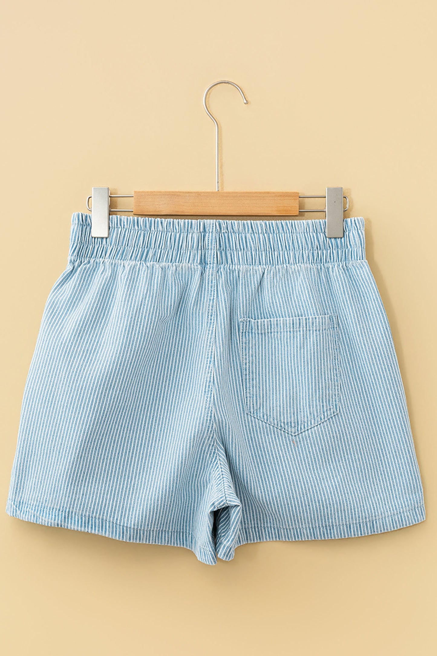 Sky Blue Stripe Plus Size Contrast Drawstring Elastic Waist Denim Shorts-Plus Size/Plus Size Bottoms-[Adult]-[Female]-2022 Online Blue Zone Planet