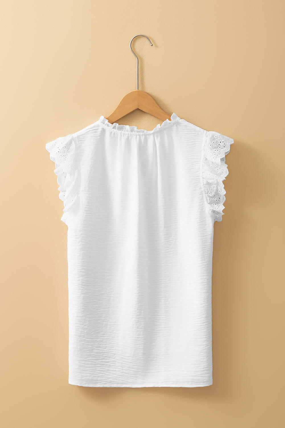 White Embroidered Ruffle Trim Textured Blouse-Tops/Blouses & Shirts-[Adult]-[Female]-2022 Online Blue Zone Planet