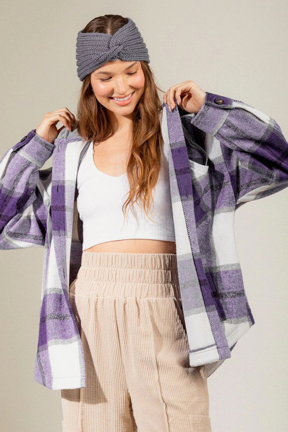 Drawstring Plaid Dropped Shoulder Hooded Shacket-TOPS / DRESSES-[Adult]-[Female]-2022 Online Blue Zone Planet