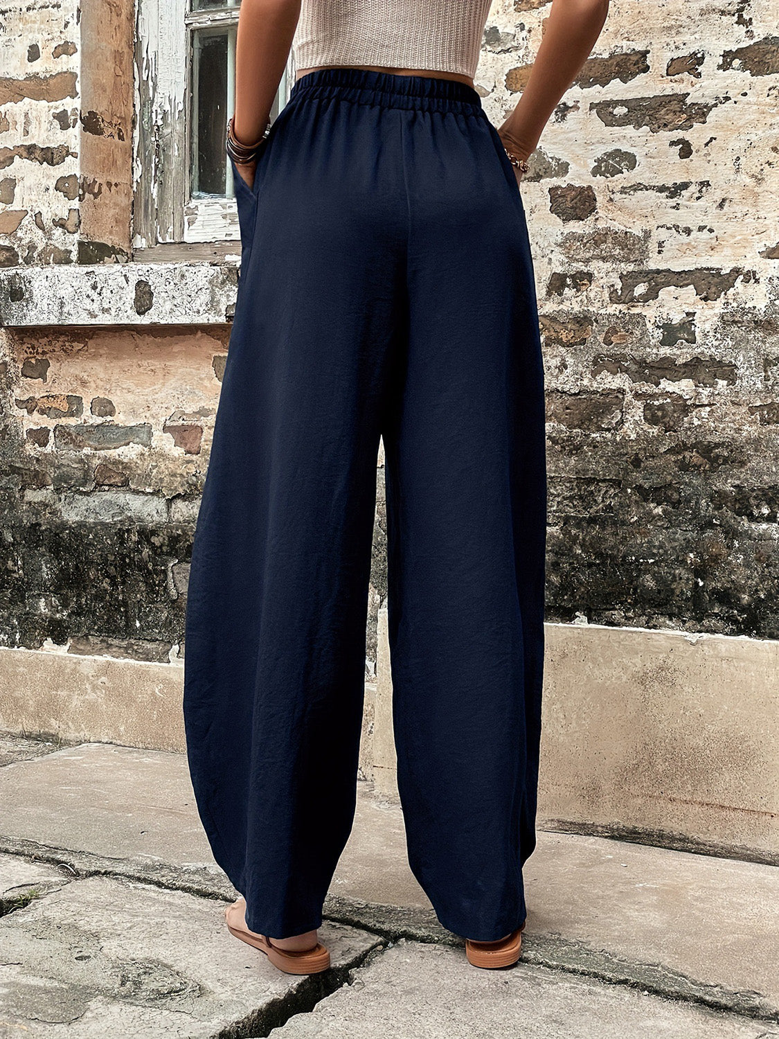 Elastic Waist Pants with Pockets-BOTTOMS SIZES SMALL MEDIUM LARGE-[Adult]-[Female]-2022 Online Blue Zone Planet