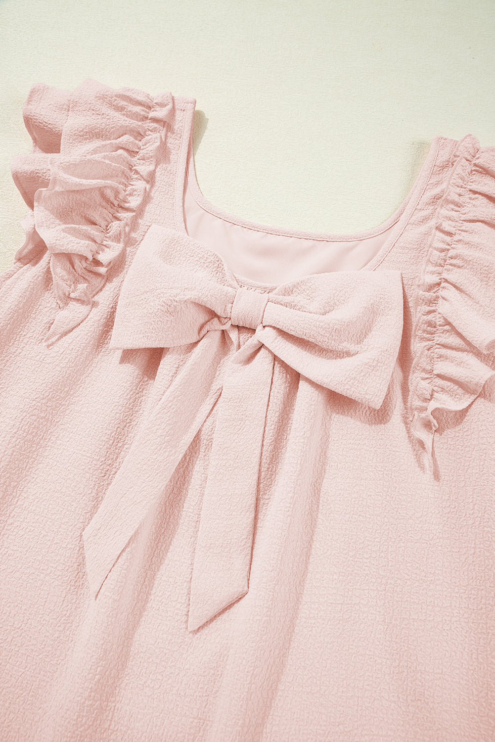 Light Pink Textured Flutter Sleeve Square Neck Bow Back Mini Dress-TOPS / DRESSES-[Adult]-[Female]-2022 Online Blue Zone Planet