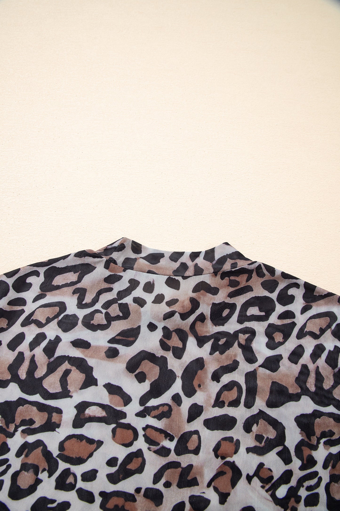 Brown Leopard Mock Neck Mesh Long Sleeve Top-Tops/Long Sleeve Tops-[Adult]-[Female]-2022 Online Blue Zone Planet