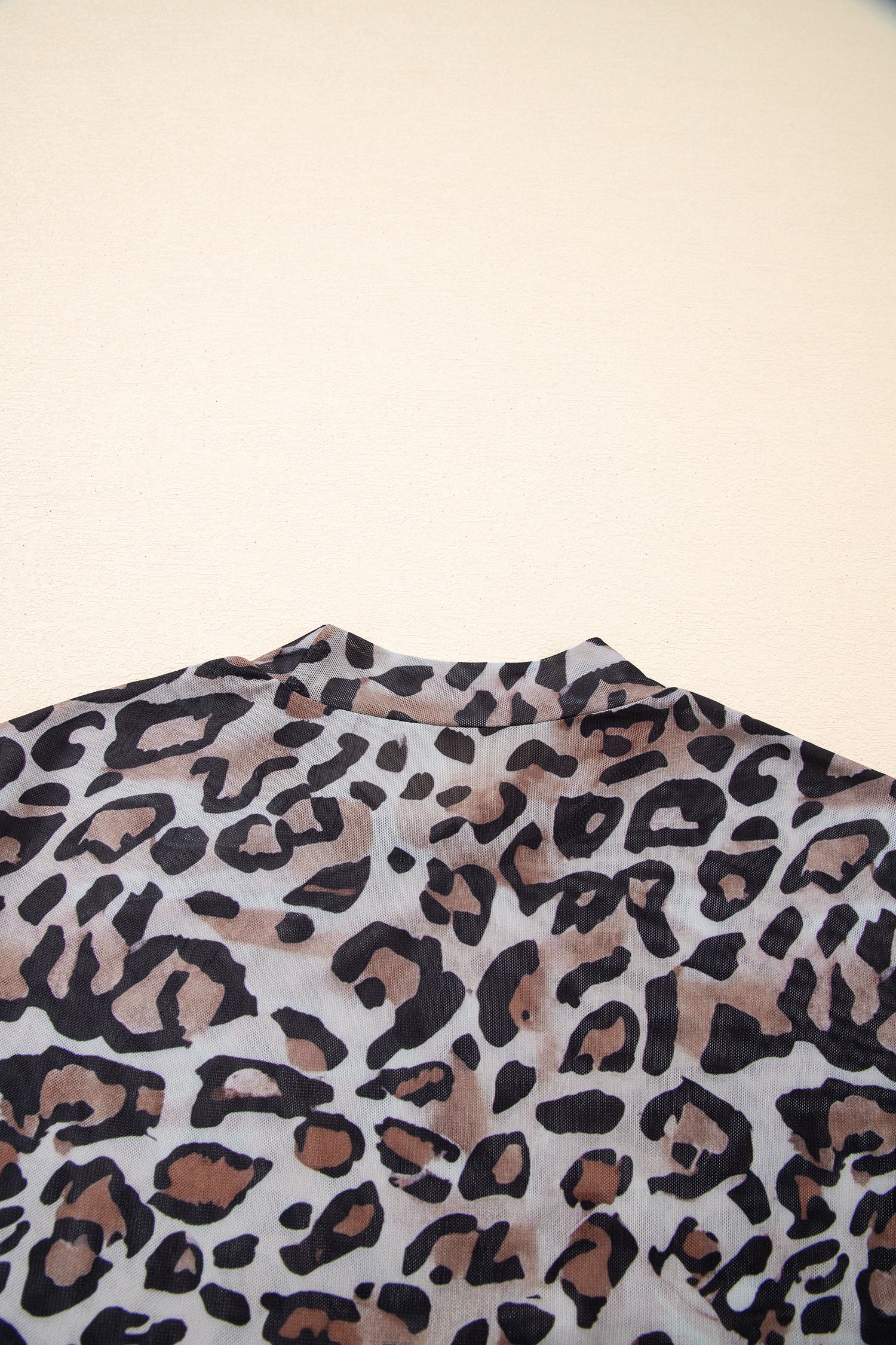 Brown Leopard Mock Neck Mesh Long Sleeve Top-Tops/Long Sleeve Tops-[Adult]-[Female]-2022 Online Blue Zone Planet