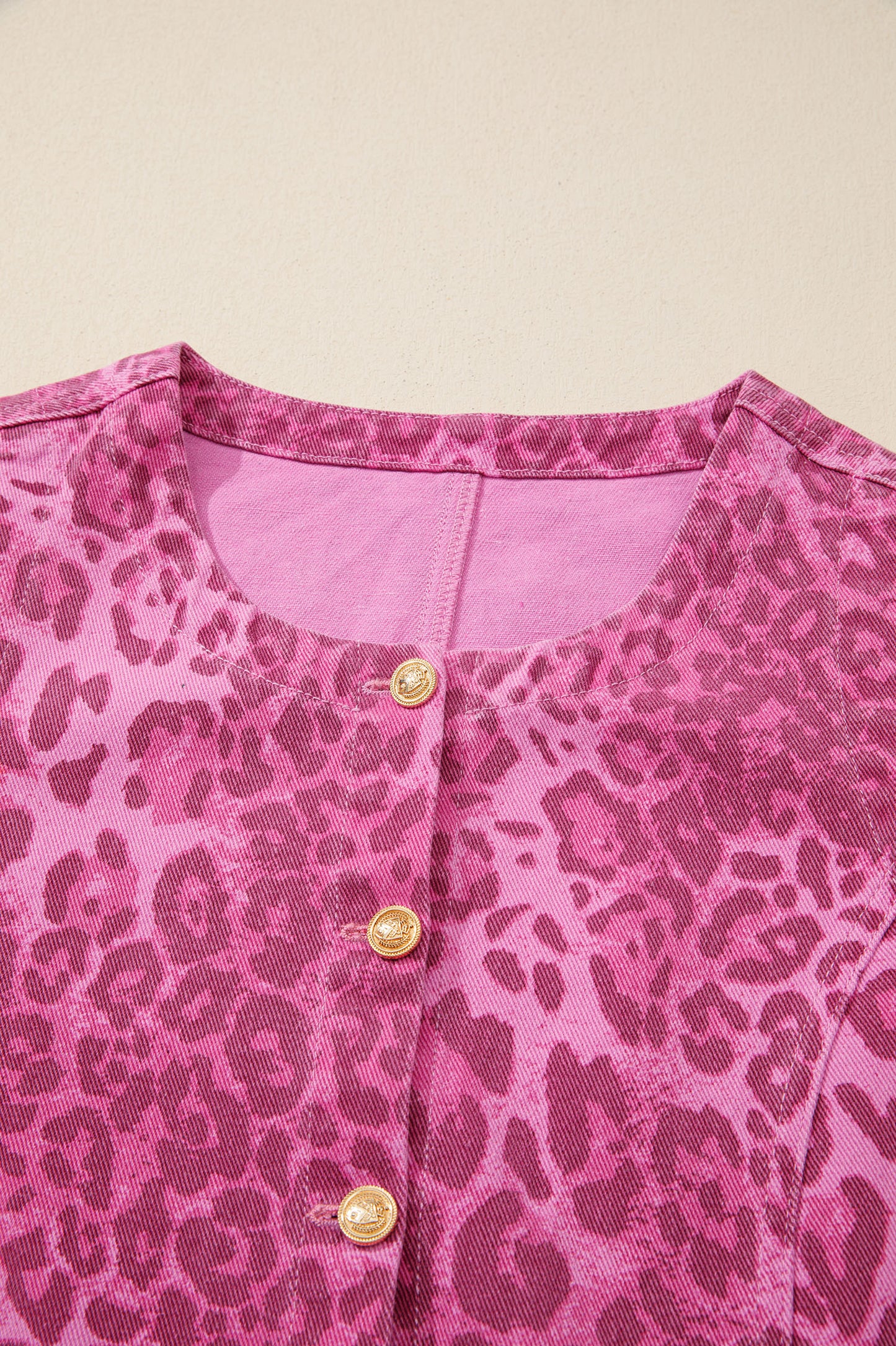 Pink Leopard Denim Buttoned Shift Sleeveless Dress-Dresses/Mini Dresses-[Adult]-[Female]-2022 Online Blue Zone Planet