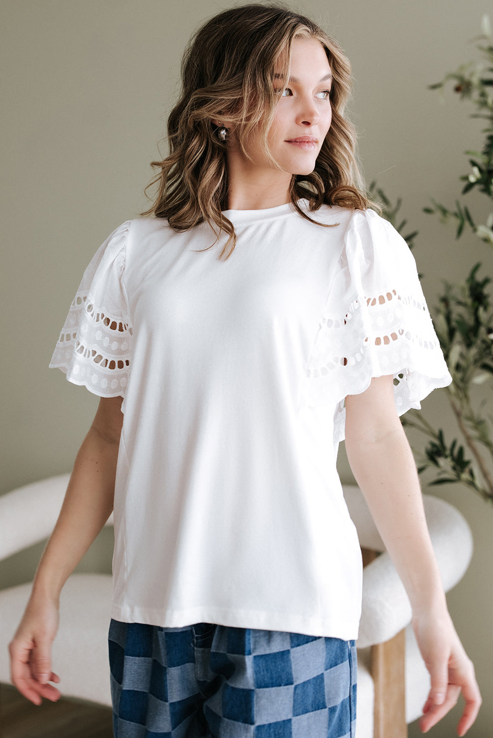 White Hollow Out Embroidered Short Sleeve O Neck Top-Tops/Tops & Tees-[Adult]-[Female]-2022 Online Blue Zone Planet
