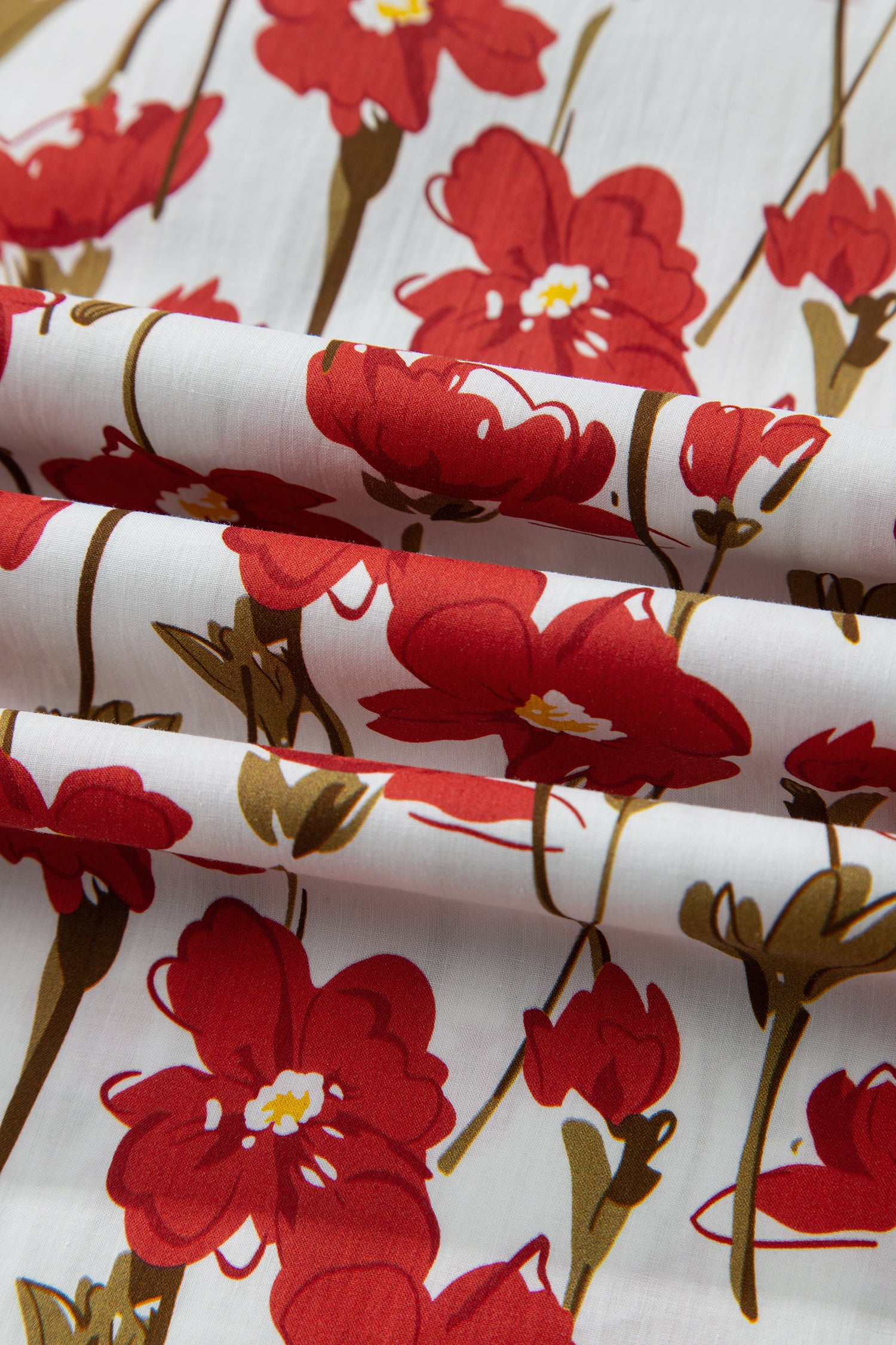 Red Floral Print Contrast Trim V Neck Double Ruffled Short Sleeve Blouse-Tops/Blouses & Shirts-[Adult]-[Female]-2022 Online Blue Zone Planet