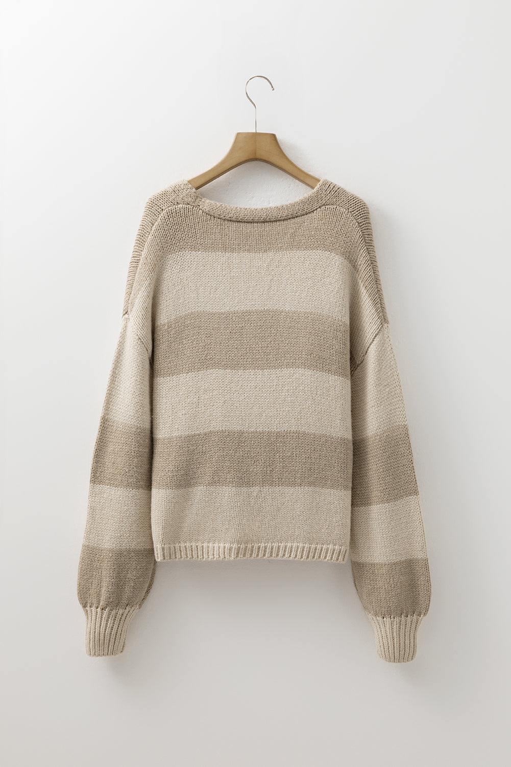Khaki Striped Color Block Brushed Knit Bow Tie Front Sweater Cardigan-Sweaters & Cardigans/Cardigans-[Adult]-[Female]-2022 Online Blue Zone Planet