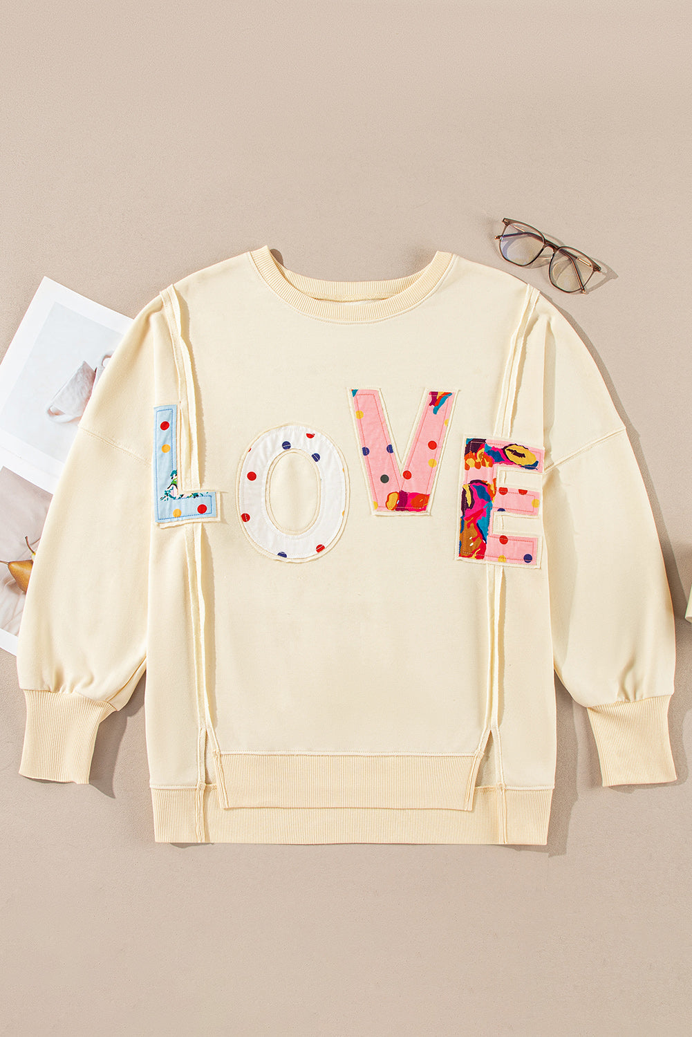 LOVE Patch Round Neck Sweater-[Adult]-[Female]-2022 Online Blue Zone Planet