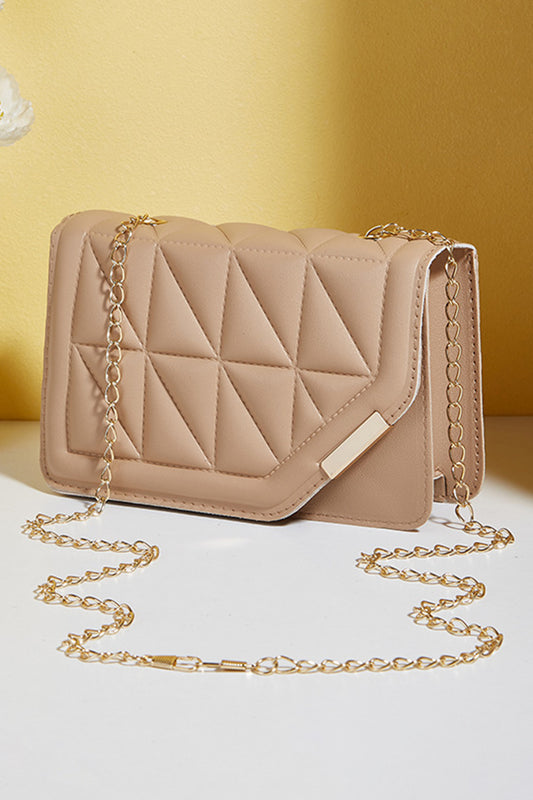 Khaki PU Leather Quilted Texture Asymmetric Cover Chain Strap Square Shoulder Bag-Shoes & Bags/Shoulder Bags-[Adult]-[Female]-Khaki-ONE SIZE-2022 Online Blue Zone Planet