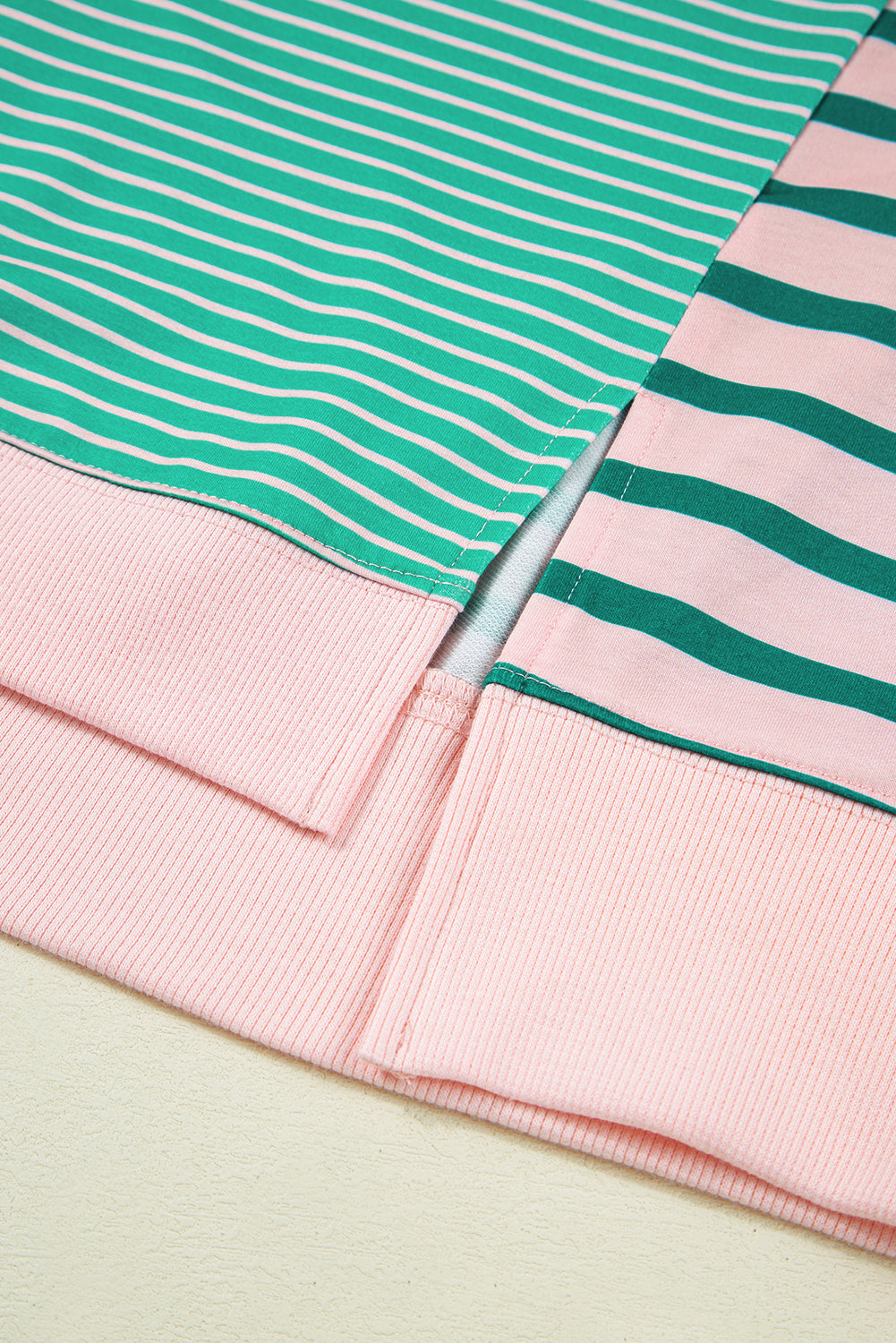 Green Stripe Color Block Exposed Seam Side Slit Plus Size Sweatshirt-Plus Size/Plus Size Sweatshirts & Hoodies-[Adult]-[Female]-2022 Online Blue Zone Planet