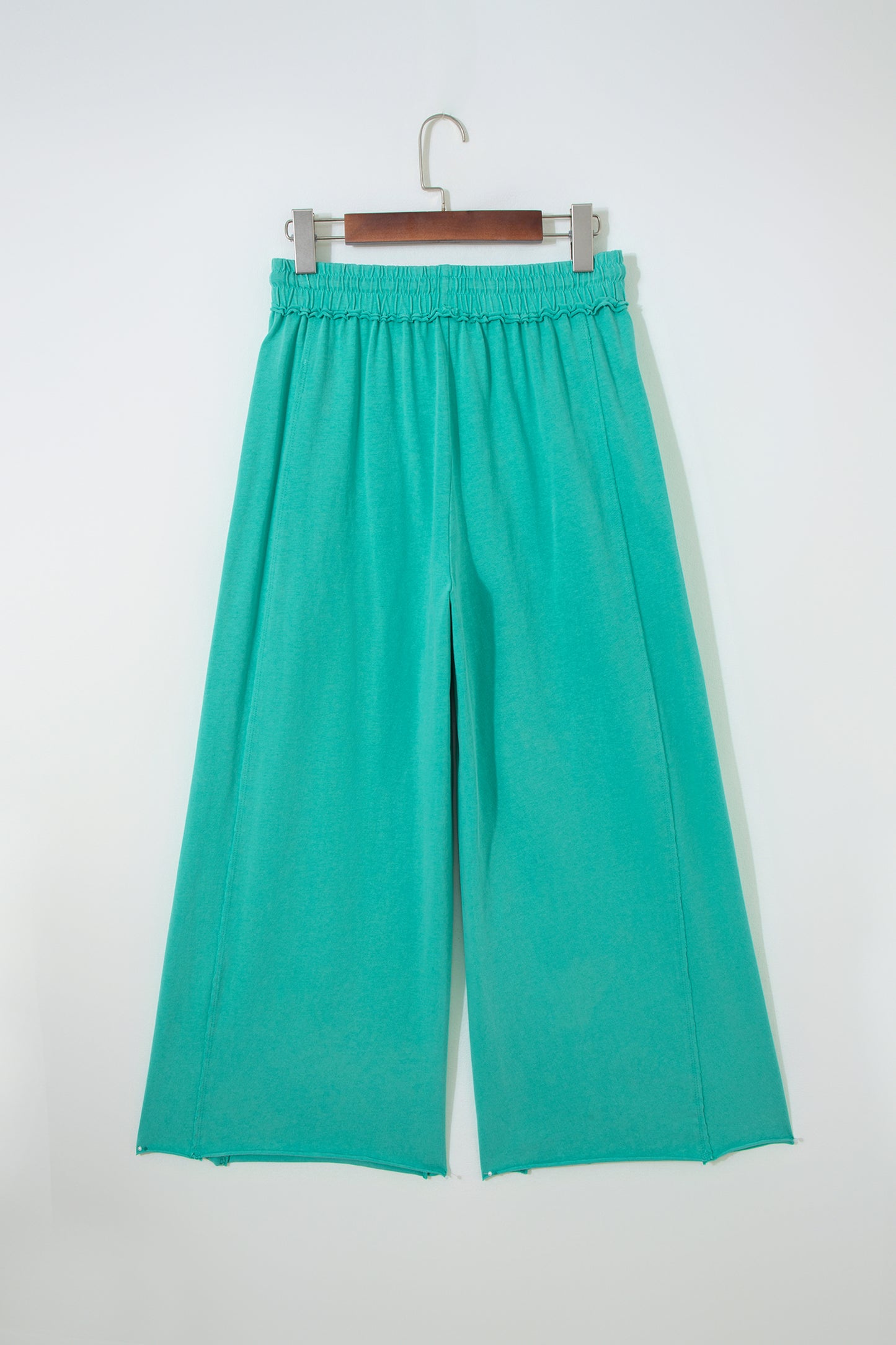 Sea Green Mineral Wash Drawstring Elastic Waist Raw Hem Loose Pants-Bottoms/Pants & Culotte-[Adult]-[Female]-2022 Online Blue Zone Planet