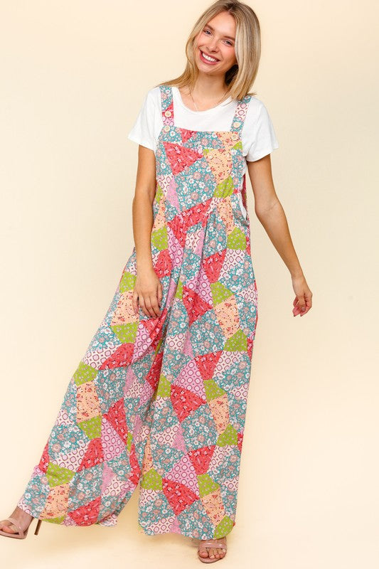 Haptics Full Size Printed Wide Leg Overalls with Side Pockets-TOPS / DRESSES-[Adult]-[Female]-2022 Online Blue Zone Planet