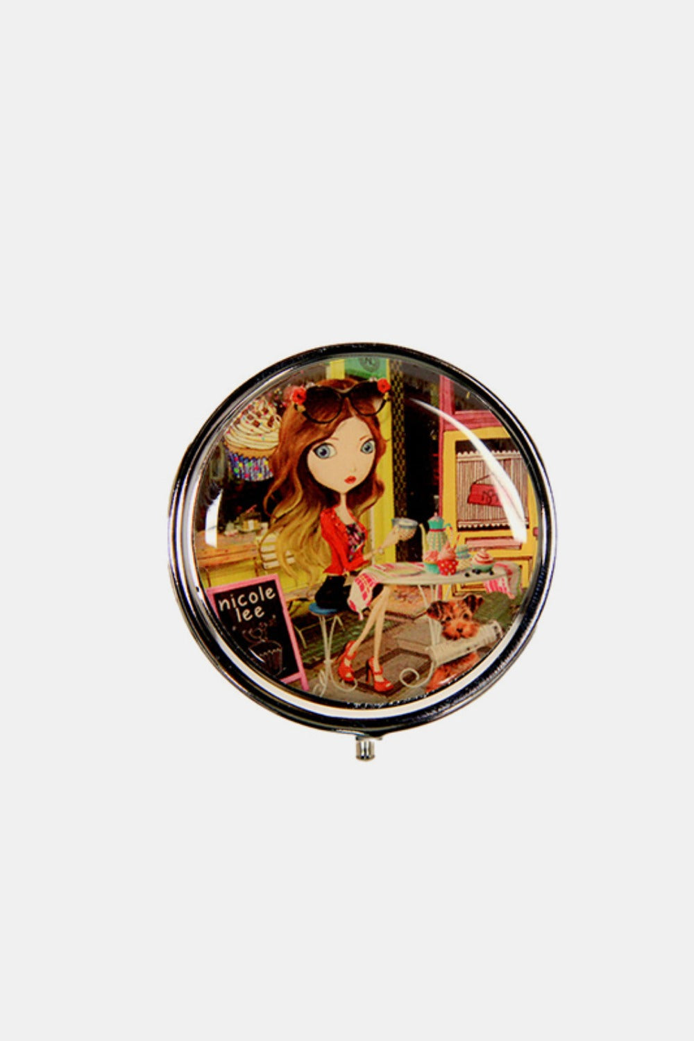 Nicole Lee USA Print Metallic Circular Large Pill Case-PILL CASES-[Adult]-[Female]-Cupcake Girl-One Size-2022 Online Blue Zone Planet