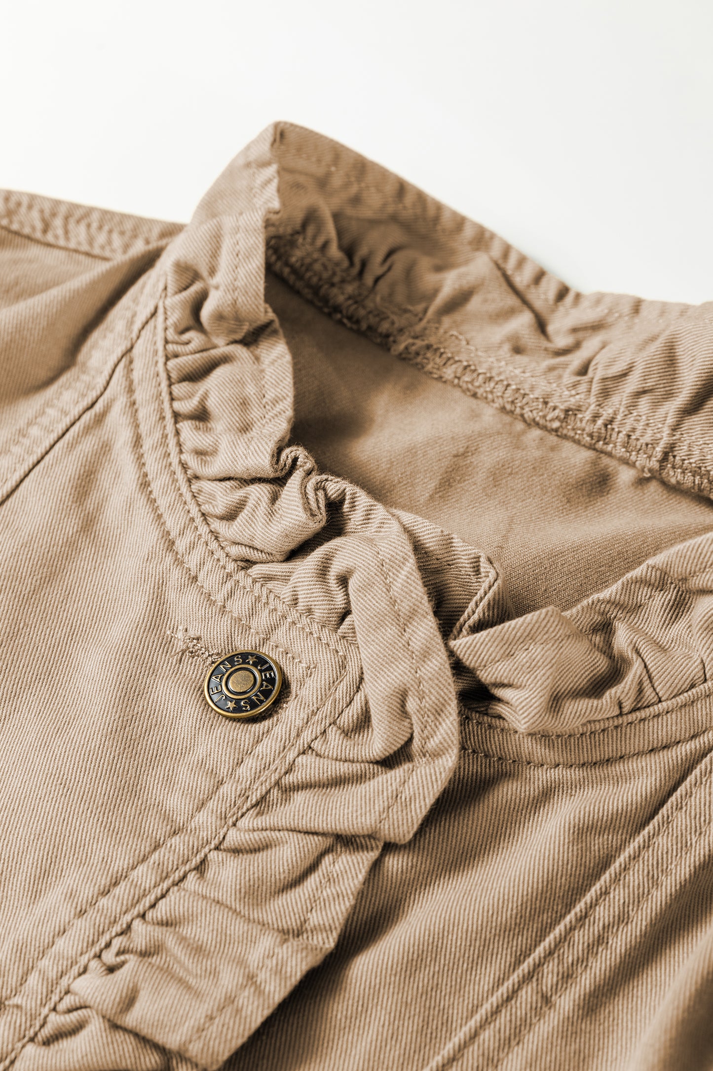 Pale Khaki Ruffled Patchwork Denim Jacket Vest-Outerwear/Vests-[Adult]-[Female]-2022 Online Blue Zone Planet