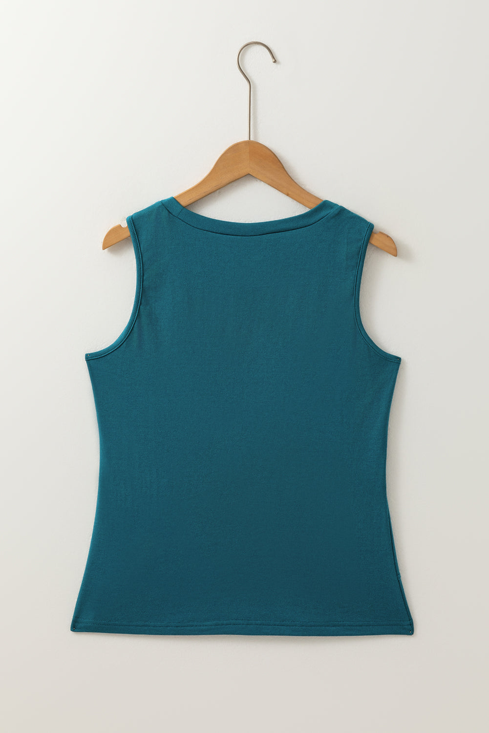 Blue Sapphire Solid Color Stitching Detail Round Neck Tank Top-Tops/Tank Tops-[Adult]-[Female]-2022 Online Blue Zone Planet