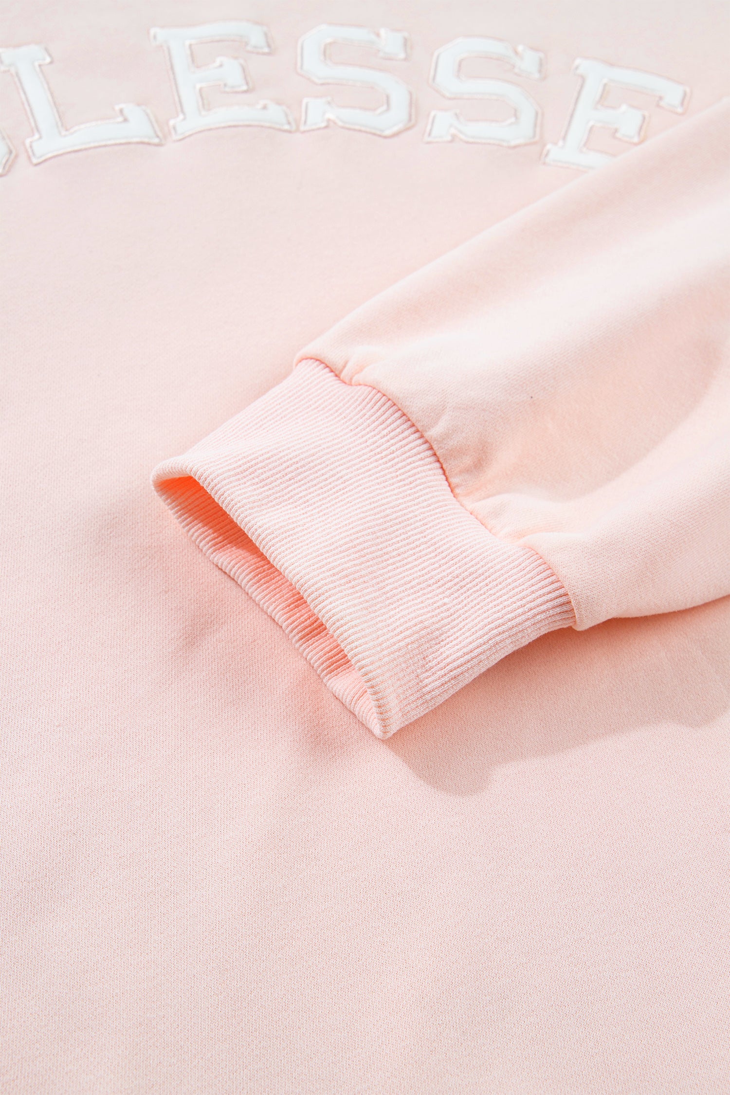 Light Pink BLESSED Embroidered Trim Patch Graphic Plus Size Mock Neck Sweatshirt-Plus Size/Plus Size Sweatshirts & Hoodies-[Adult]-[Female]-2022 Online Blue Zone Planet