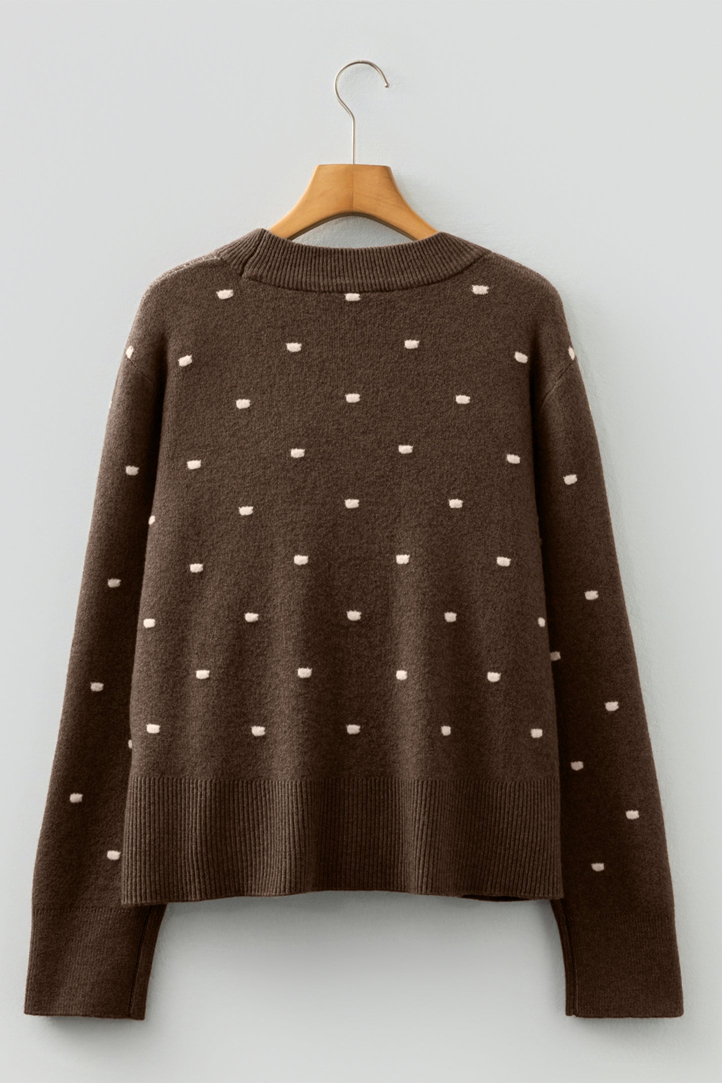 Coffee Dotted Print Ribbed Edge Knit Sweater-Sweaters & Cardigans/Sweaters-[Adult]-[Female]-2022 Online Blue Zone Planet