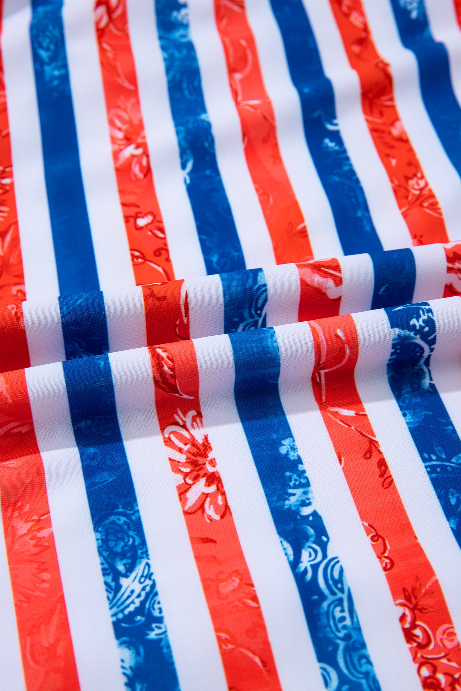 Red July 4th Stripes Star Floral Impression Cutout Spaghetti Straps One Piece Swimsuit-Swimwear/One Piece Swimsuit-[Adult]-[Female]-2022 Online Blue Zone Planet