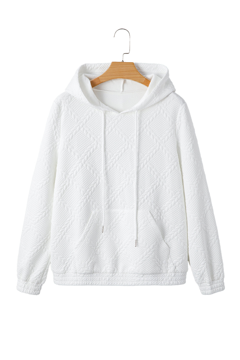 White Cable Lattice Texture Kangaroo Pocket Hoodie-Tops / Dresses-[Adult]-[Female]-2022 Online Blue Zone Planet