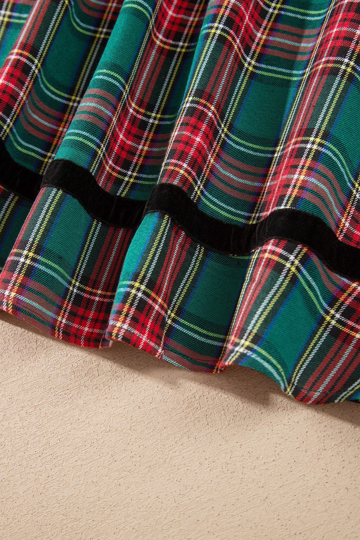 Green Plaid Velvet Trim Pockets Short Shift Dress-TOPS / DRESSES-[Adult]-[Female]-2022 Online Blue Zone Planet