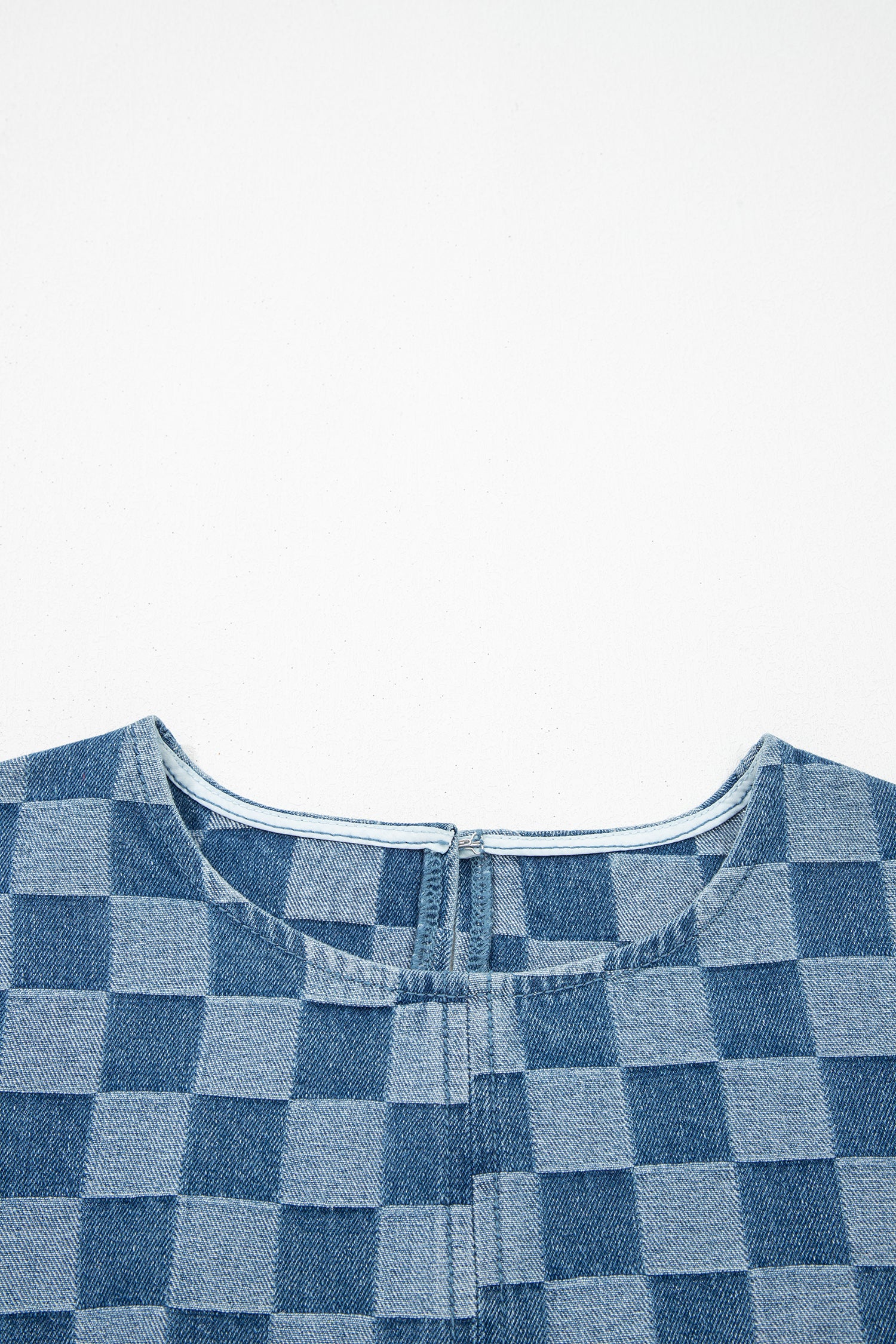 Sky Blue Frayed Hem Checkered Denim Mini Dress-TOPS / DRESSES-[Adult]-[Female]-2022 Online Blue Zone Planet