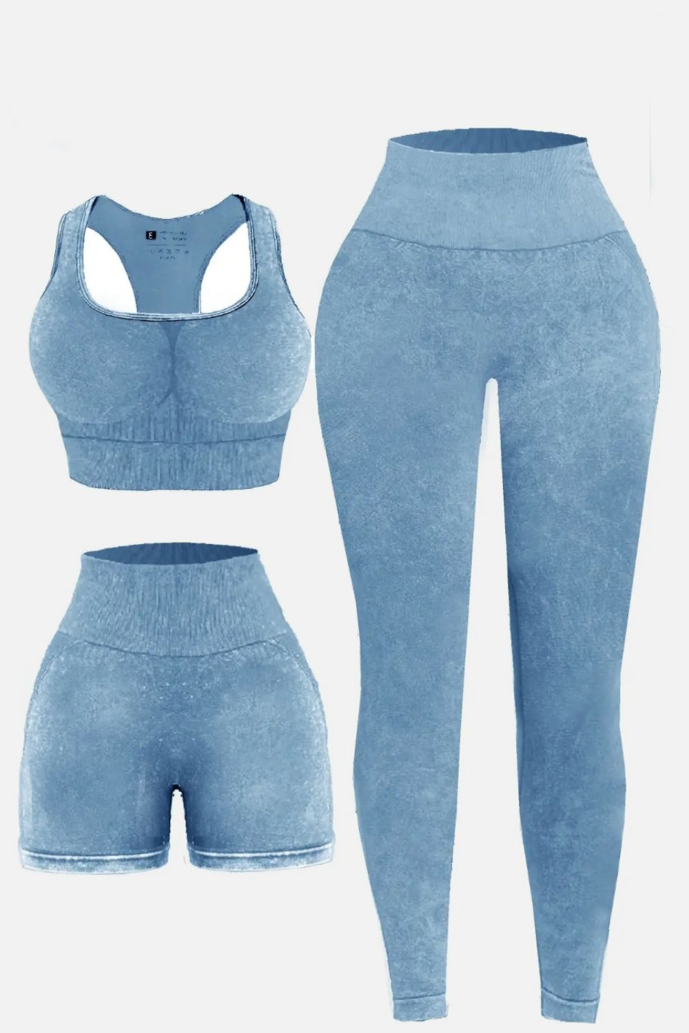 Blue Zone Planet | 3 Piece Washed Square Neck Wide Strap Active Set-TOPS / DRESSES-[Adult]-[Female]-Light Blue-S-2022 Online Blue Zone Planet