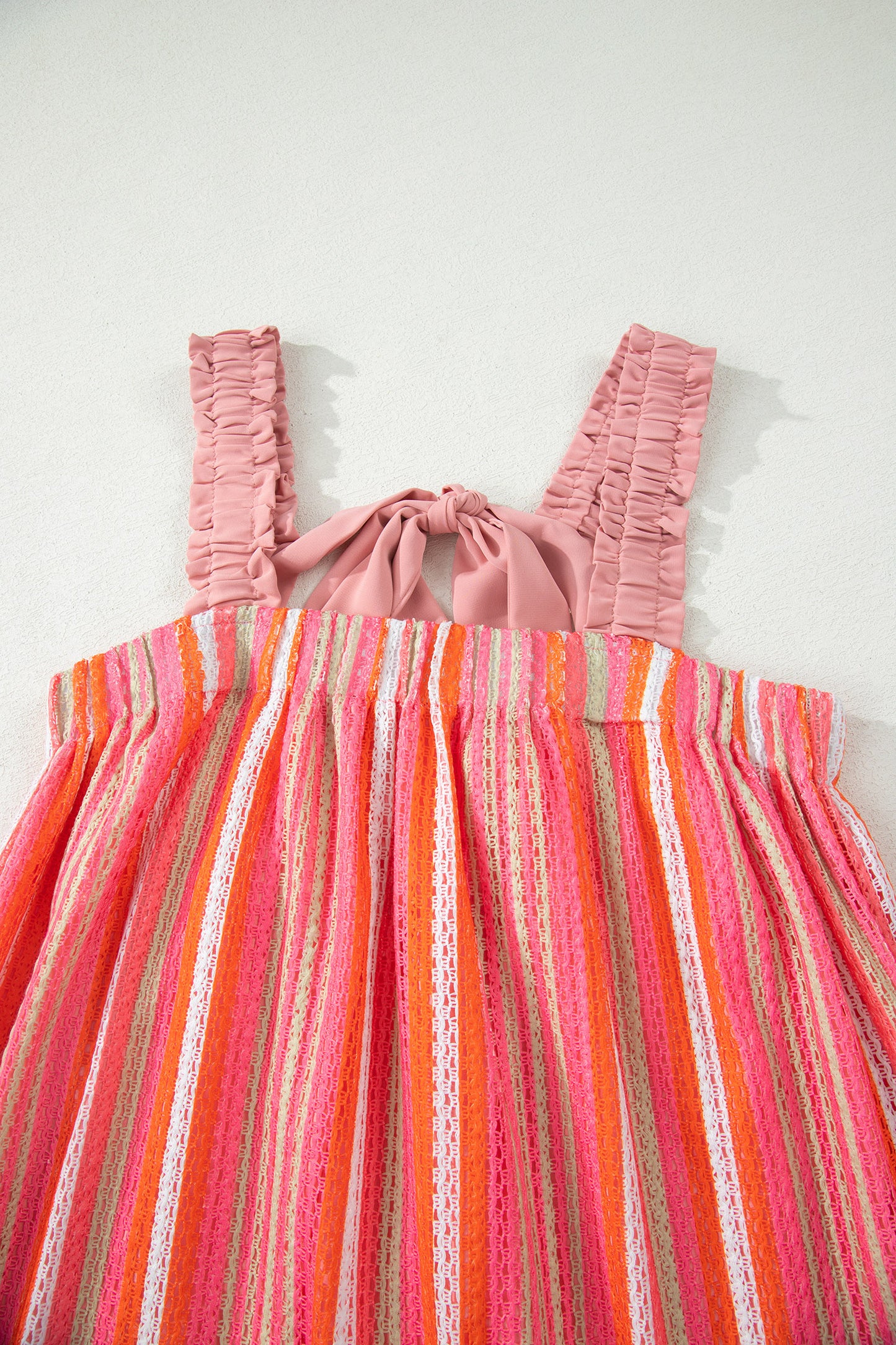 Pink Stripe Ruffled Straps Ribbon Knot Flowy Vacation Maxi Dress-TOPS / DRESSES-[Adult]-[Female]-2022 Online Blue Zone Planet