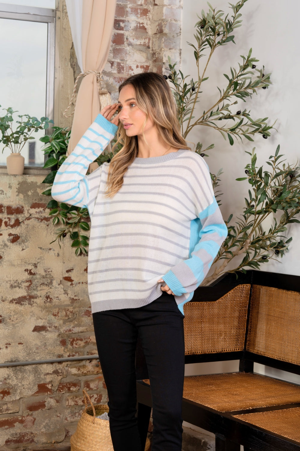 Sew In Love Full Size Striped Dropped Shoulder Sweater-TOPS / DRESSES-[Adult]-[Female]-2022 Online Blue Zone Planet