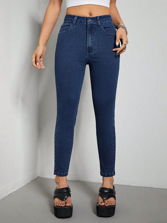 Blue Zone Planet | Skinny Jeans with Pockets-BOTTOMS SIZES SMALL MEDIUM LARGE-[Adult]-[Female]-Dark-XS-2022 Online Blue Zone Planet