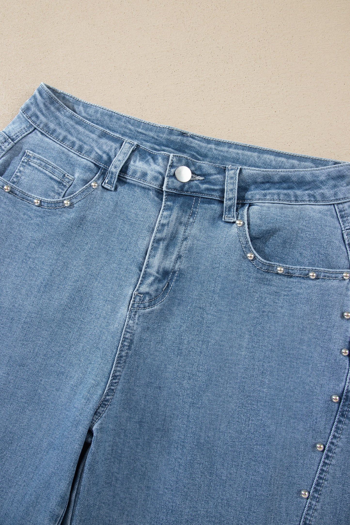 Dusk Blue Side Seam Rivet Detail Ankle Length Casual Jeans