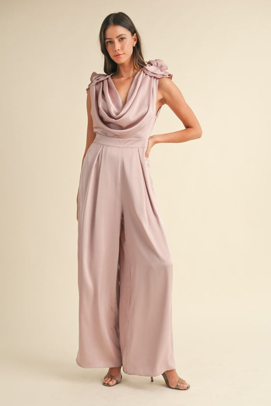 MABLE 3D Floral Applique Deep Cowl Neck Jumpsuit-TOPS / DRESSES-[Adult]-[Female]-Dusty Mauve-S-2022 Online Blue Zone Planet