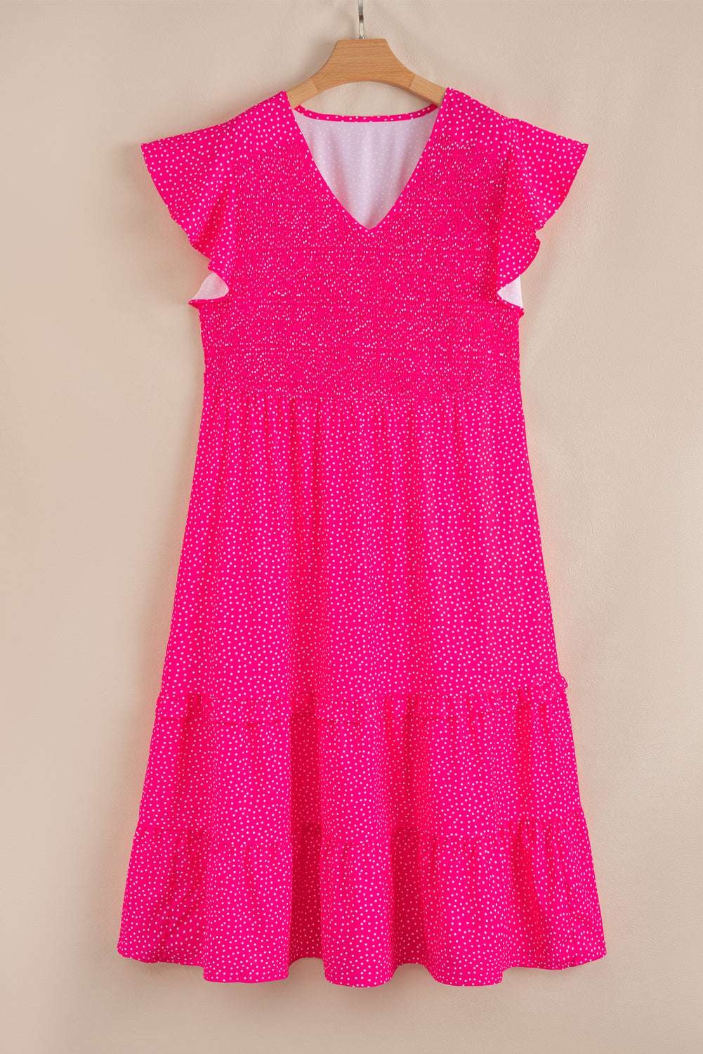 Rose Polka Dot Print Ruffled Smocked High Waist Plus Midi Dress-TOPS / DRESSES-[Adult]-[Female]-2022 Online Blue Zone Planet