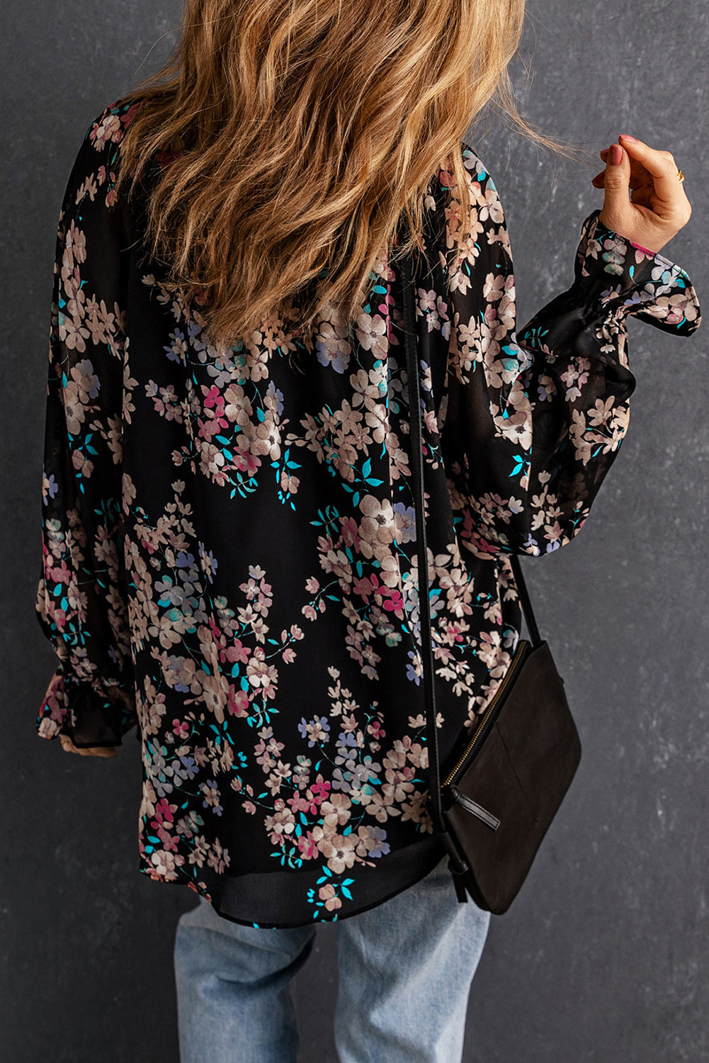 Black Wildflower Print Chiffon Blouse-Tops/Blouses & Shirts-[Adult]-[Female]-2022 Online Blue Zone Planet