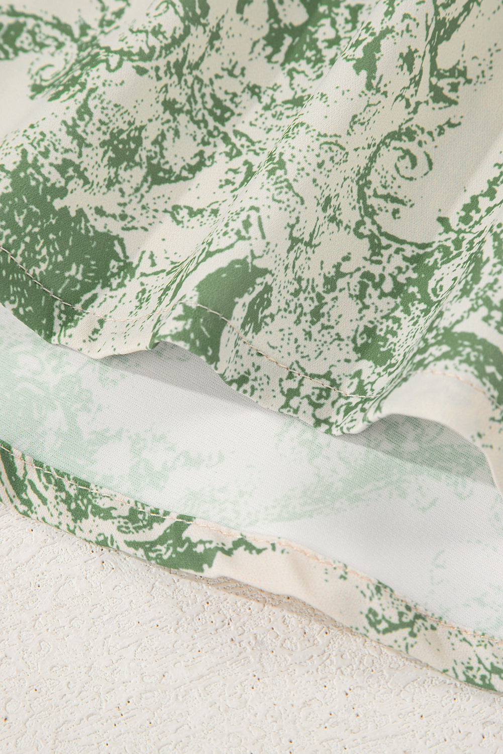 Green Landscape Print Tied 3/4 Sleeve Shirt with Sash-Tops/Blouses & Shirts-[Adult]-[Female]-2022 Online Blue Zone Planet