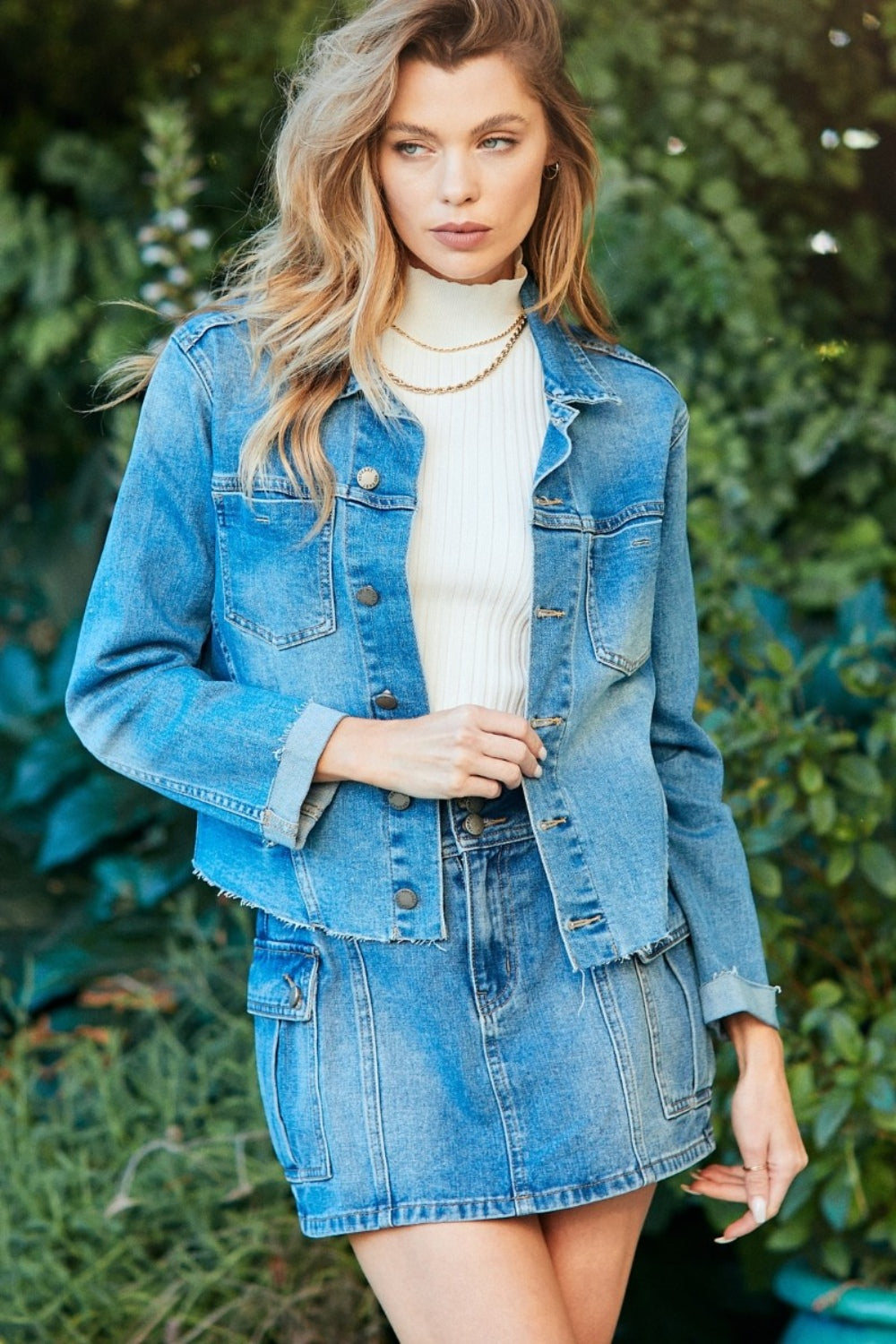 Veveret Button Up Raw Hem Denim Jacket-TOPS / DRESSES-[Adult]-[Female]-MEDDENIM-S-2022 Online Blue Zone Planet