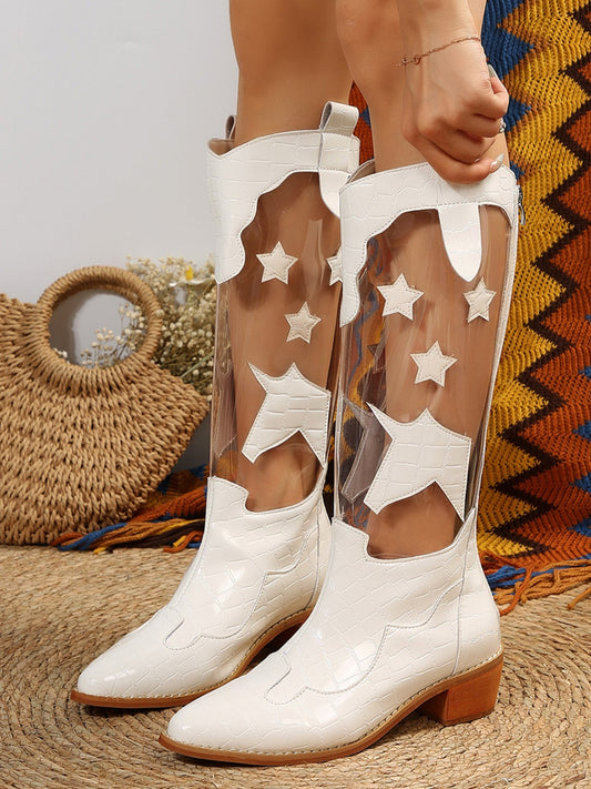 Star Point Toe Block Heel Boots-COWBOY BOOTS-[Adult]-[Female]-White-35(US4)-2022 Online Blue Zone Planet