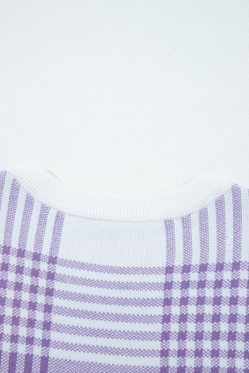 Lilac Plaid Print Ribbed Trim Loose Sweater-TOPS / DRESSES-[Adult]-[Female]-2022 Online Blue Zone Planet