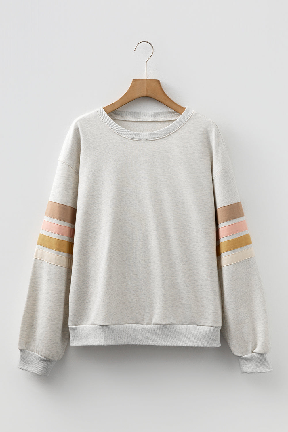 Light Grey Multicolored Striped Patchwork Drop Shoulder Sweatshirt-Tops/Sweatshirts & Hoodies-[Adult]-[Female]-2022 Online Blue Zone Planet