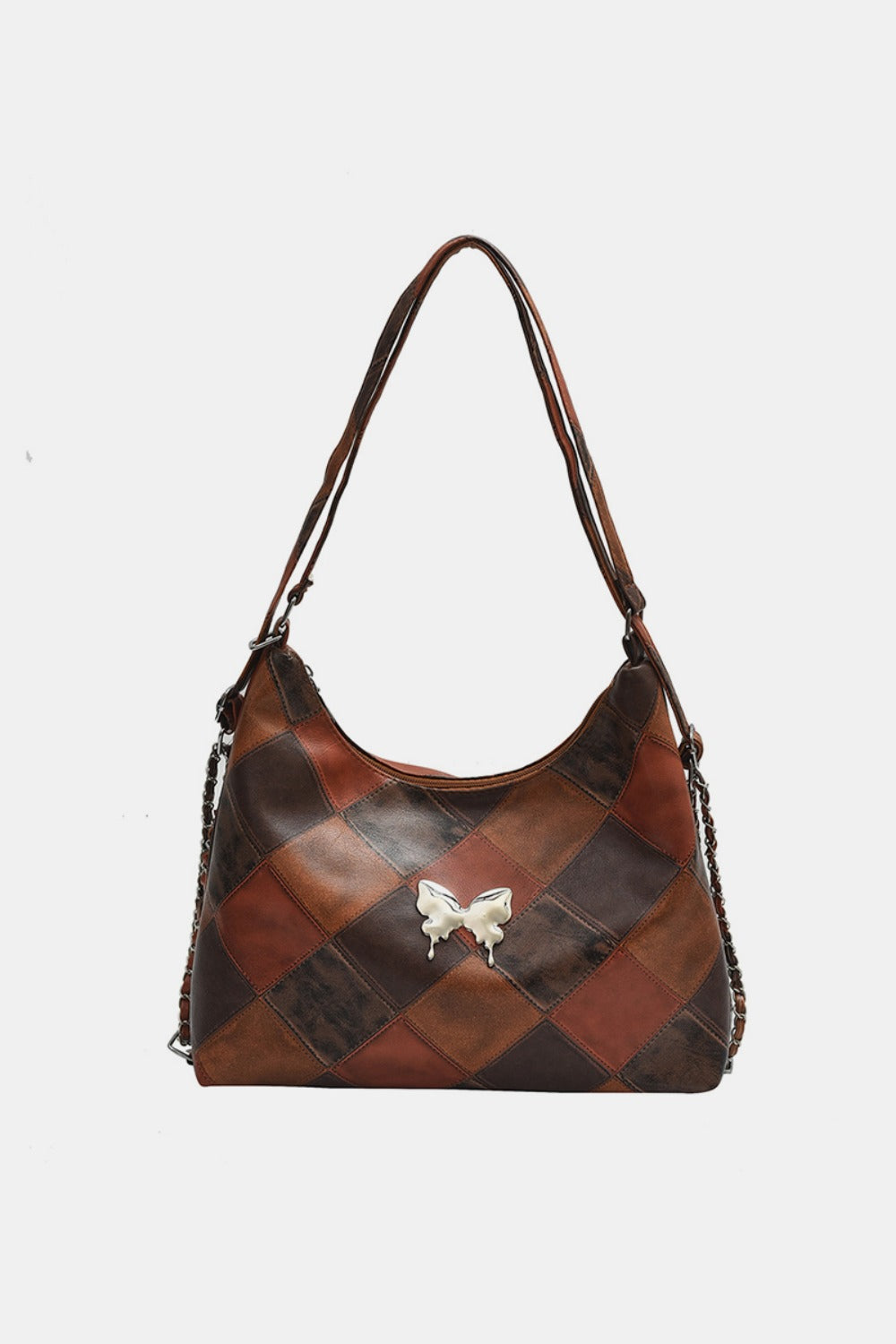 PU Leather Color Block Shoulder Bag-HANDBAGS-[Adult]-[Female]-Brown-One Size-2022 Online Blue Zone Planet