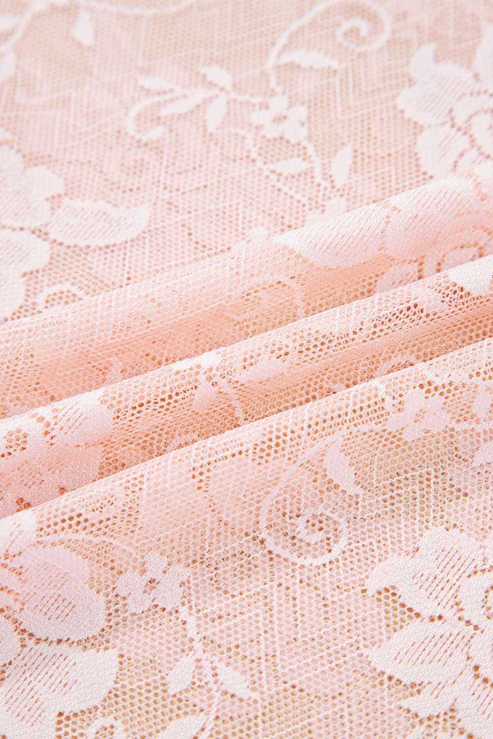 Apricot Pink Sheer Floral Lace Mesh Mock Neck Long Sleeve Top-Tops/Long Sleeve Tops-[Adult]-[Female]-2022 Online Blue Zone Planet