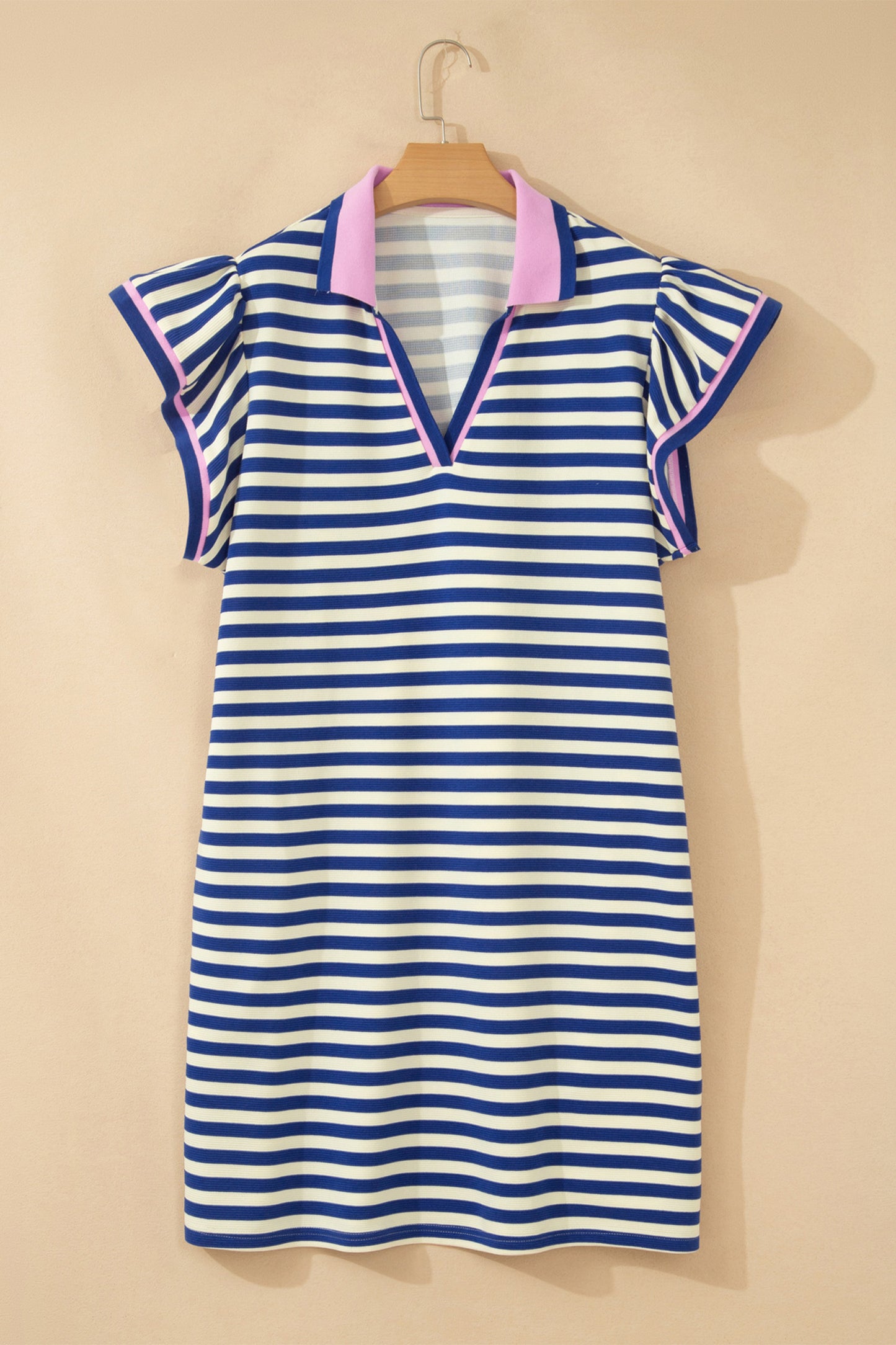 Dark Blue Striped Shift Dress Colorblock V Neck Short Sleeve Casual Summer-Plus Size/Plus Size Dresses/Plus Size Mini Dresses-[Adult]-[Female]-2022 Online Blue Zone Planet
