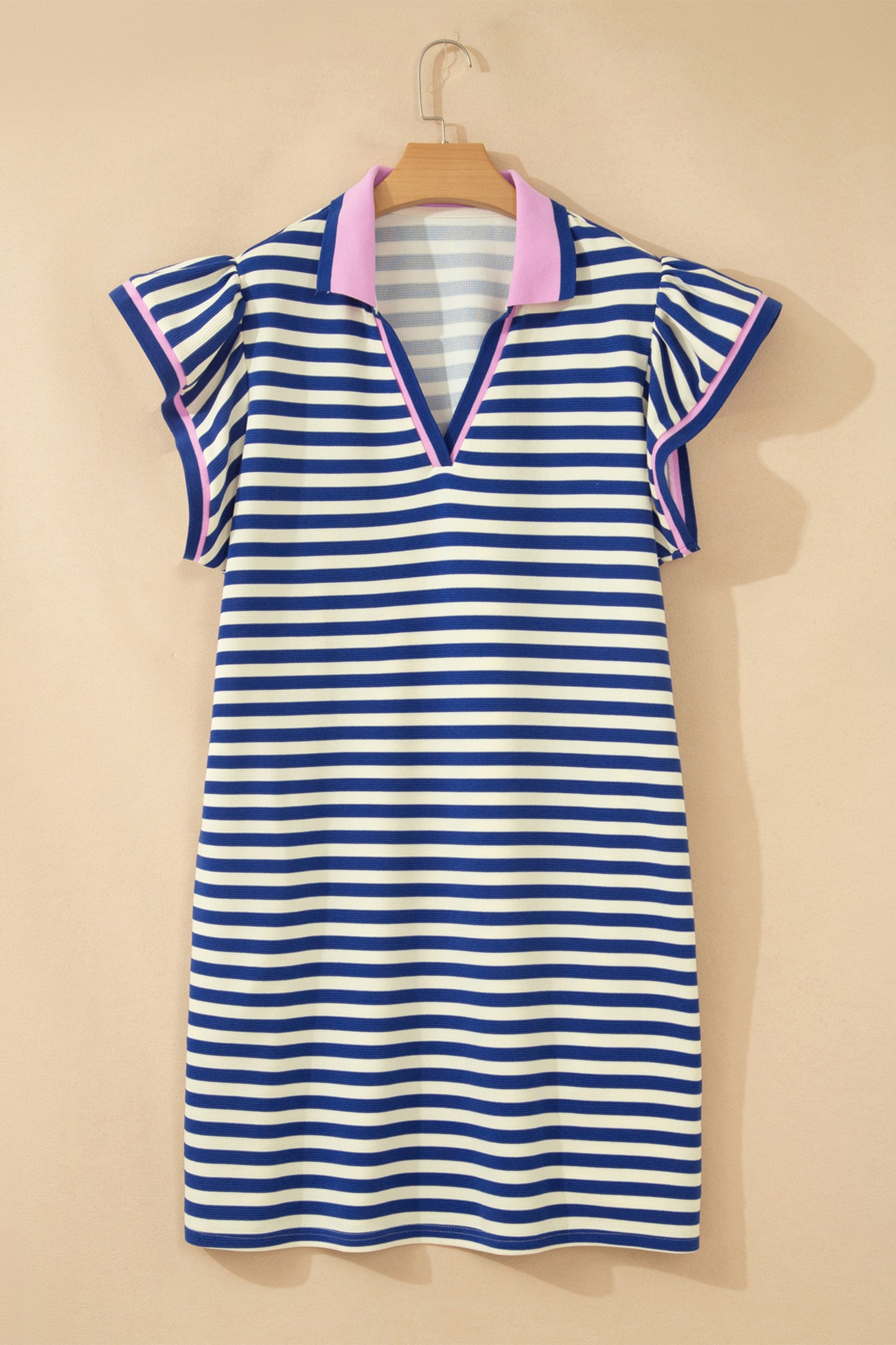 Dark Blue Striped Shift Dress Colorblock V Neck Short Sleeve Casual Summer-Plus Size/Plus Size Dresses/Plus Size Mini Dresses-[Adult]-[Female]-2022 Online Blue Zone Planet