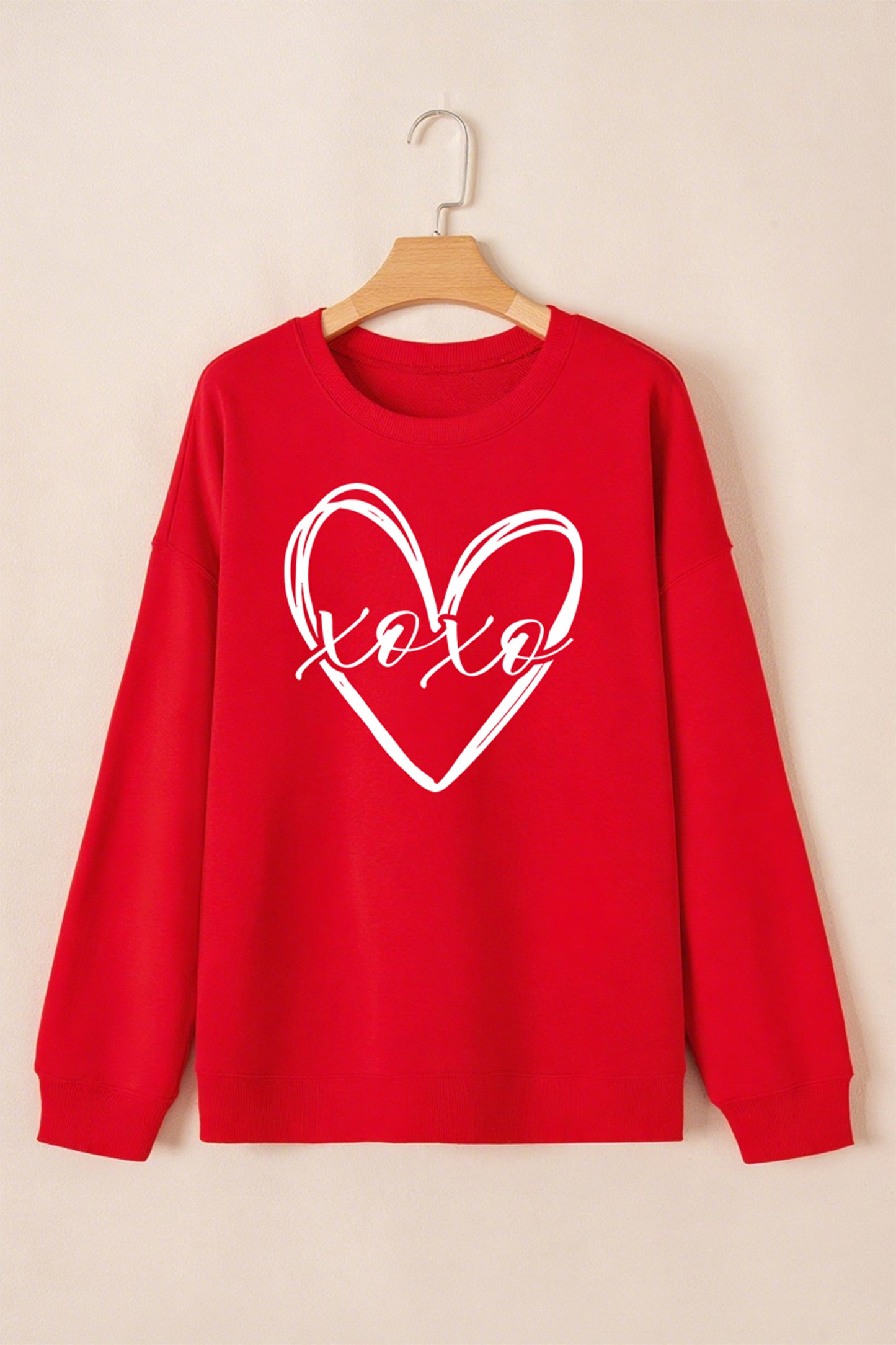 Red xoxo Valentines Heart Sketch Printed Pullover Sweatshirt-Graphic Sweatshirts-[Adult]-[Female]-2022 Online Blue Zone Planet