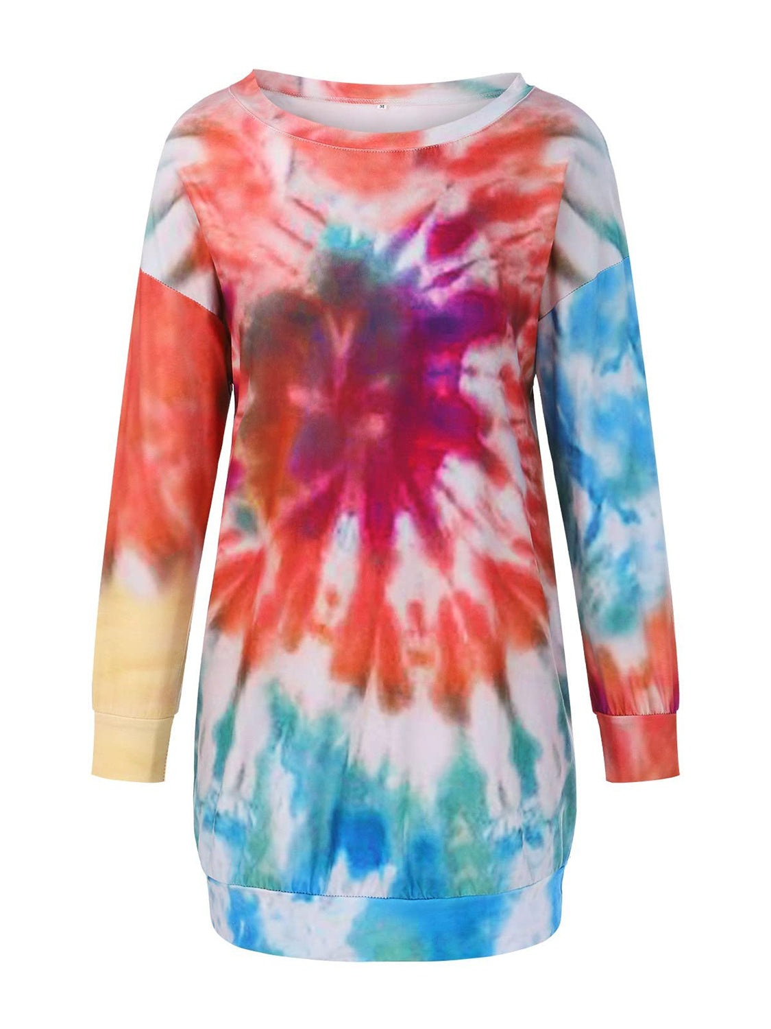 Blue Zone Planet | Full Size Tie-Dye Round Neck Long Sleeve Dress-TOPS / DRESSES-[Adult]-[Female]-2022 Online Blue Zone Planet