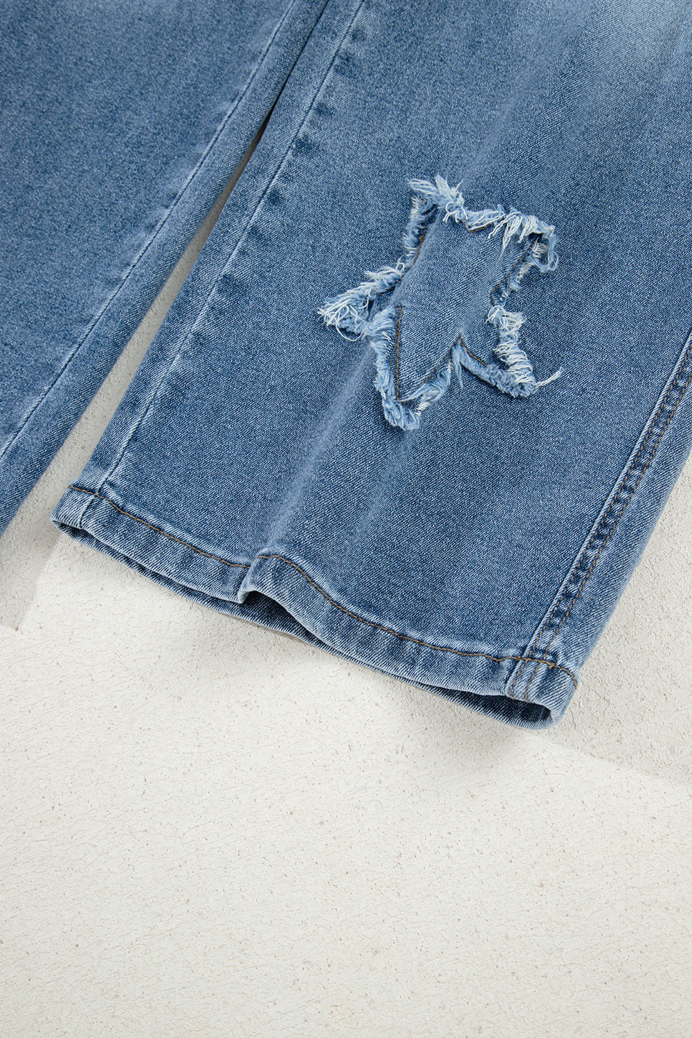 Stone Blue Star Patchwork Cropped Wide Leg High Waist Jeans-Bottoms/Jeans-[Adult]-[Female]-2022 Online Blue Zone Planet