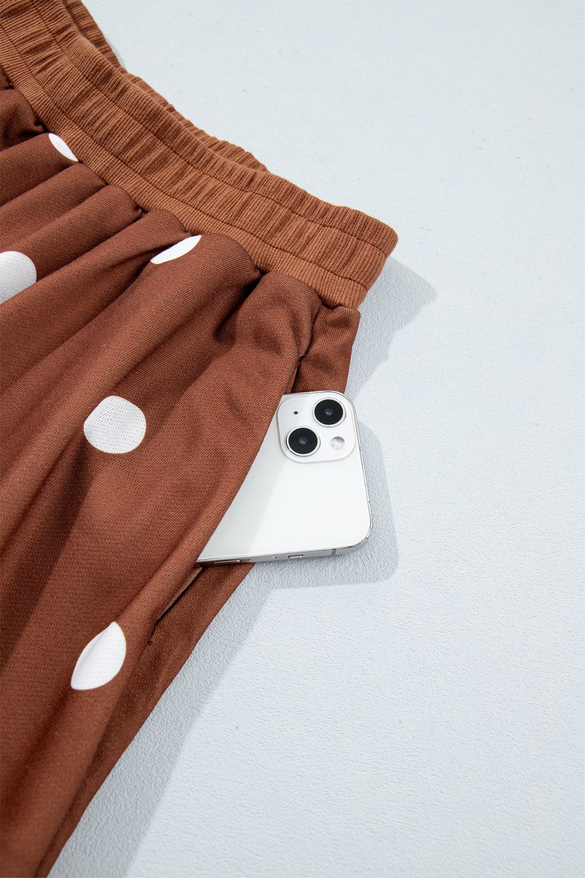 Brown Polka Dot Raw Hem Relaxed Pullover Loose Skort Two Piece Set-Two Piece Sets/Short Sets-[Adult]-[Female]-2022 Online Blue Zone Planet